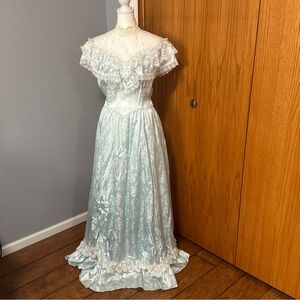 Gunne Sax/Jessica McClintock Blue Floral Vintage 1980s Dress, Victorian size 9
